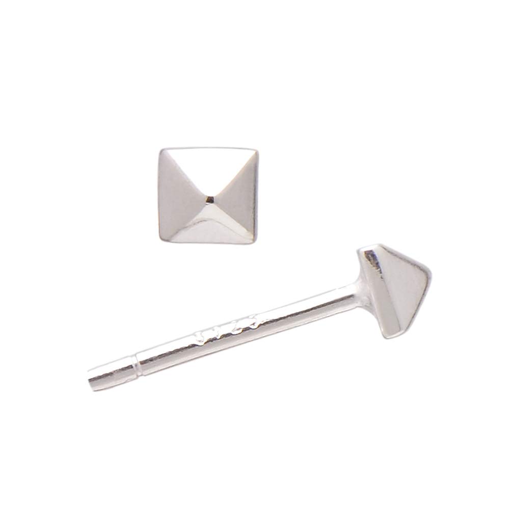 925 Sterling Silver Square Cone Spike Earrings Studs, White Gold Plating