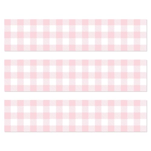3pcs Edible Checkered Cake Border, 28x6.2cm/11x2.44 Inch Pink Gingham Wrap