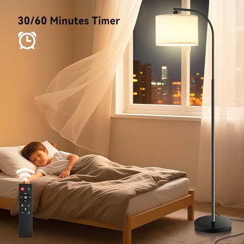 KQW Floor Lamp for Living Room with Remote,Dimmable Tall Standing Lamps,Modern Floor Light with Smart RGB Bulb,App Control,3 Color Temperatures,Fabric Shades,Gold Floor Lamp for Bedroom Office Corner by KQW - Used condition - Image 7