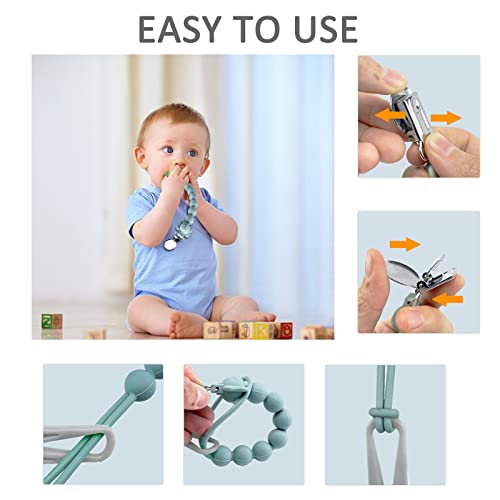 Image of 4Pcs Pacifier Clip, Silicone Pacifier Clip for Boys Girls, Flexible One-Piece Pacifier Holder Clip with Wooden Clips, Baby Shower and Birthday Gift