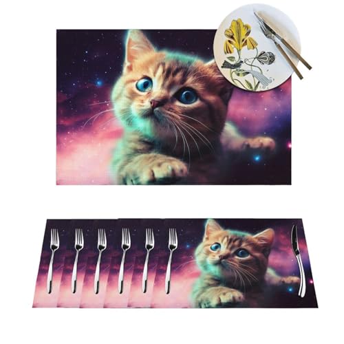 Set de table chat bébé durable lavable en PVC imprimé galaxie x6 - 2