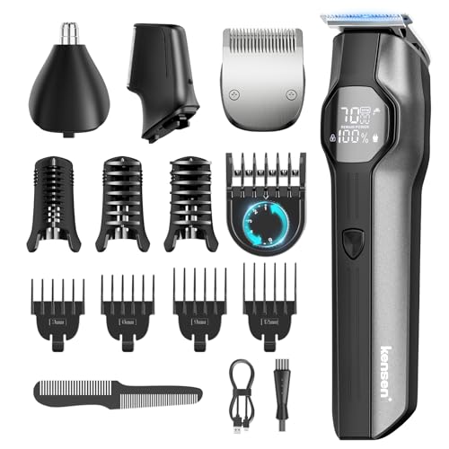kensen Afeitadora Corporal Masculina 4 en 1, 2 Velocidades Depiladora Corporal Hombre, IPX7 Impermeable Body Shaver para Barba, Orejas, Axilas, Pecho, Piernas y Genitales, Pantalla LED, 210 mins Uso