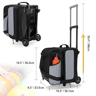 GOBUROS Single Ball Roller Bowling Bag with Wheels and Retractable Handle Extends to 35.4 Inches, Single Bowling Ball Bag with Shoe Compartment and Multiple Accessory Pockets, Black and Gray