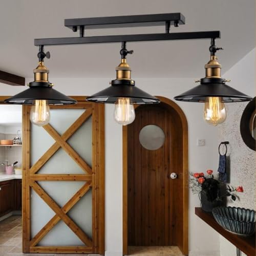 Plafonnier industriel 3 lumières noir E27 en fer pour loft