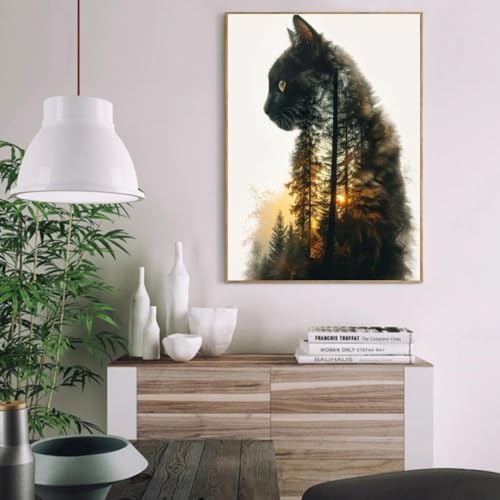 Image of Clendo Forest Cat Paint by Numbers for Adults, Painting by Numbers Kit on Canvas for Beginners, Adults' Paint-by-Number Kits Oil Painting Kits for Gift Home Wall Decor 16x20 Inch