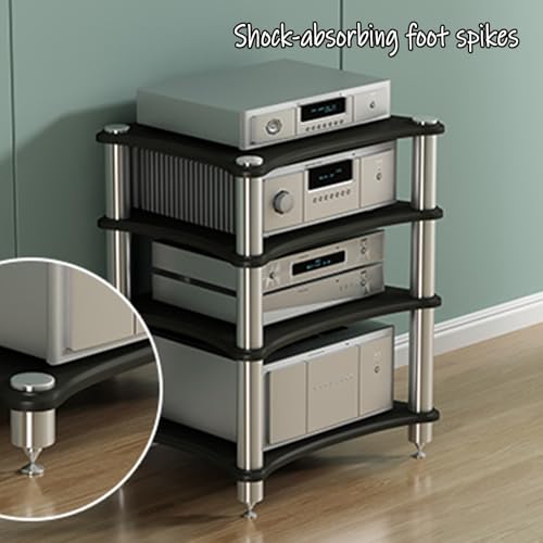 Rack audio blanc avec armoire rangement multimédia et pieds absorbant les chocs