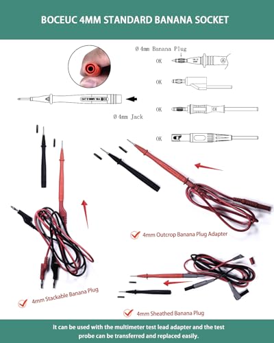 Image of Test Probe with Stainless Steel Tip, 1000V Voltage, 10A Current, 2mm Tip Diameter for Multimeter Fluke Test Leads