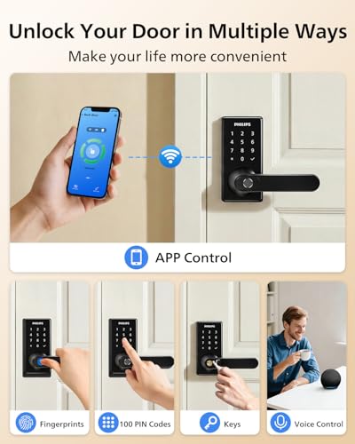 Philips Wi-Fi Smart Door Lock with Handle, Keyless Entry Door Lock for Front Door Lock Set with App Remote Control, Fingerprint Door Handle Lock, Touchscreen Keypad Lever Lock Front Door Handle - Image 6