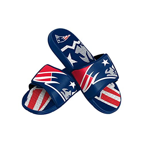 FOCO NFL New England Patriots Mens Sport Shower Gel Slide Flip Flop Sandals, Colorblock Big Logo, XL (13-14) (FFSSNFCBBLGGEL)