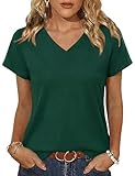 Jahetuul Camiseta Mujer Cuello en V Manga Corta Top Liso con Hombro Caído Casual y Elegante para Verano
