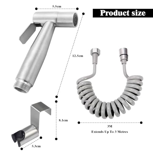 Venprodium Bidet Handbrause Set, Bidet Edelstahl Handbrause, Waschbeckenbrause mit 3M Schlauch und Halterung, Toilettensprühgerät für Haustierbad, Körperpflege, WC&Windel Reinigung, Silber