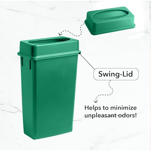 Image of 23 Gallon Slim Rectangular Garbage Can with Lid - Dark Green