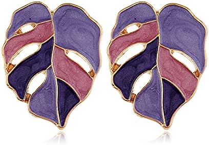 2 Pairs African Natural Monstera Leaves Stud Earrings Set Enamel Tropical Plant Palm Leaf Drop Dangle Earrings for Women Beach Ethnic Summer Boho Jewelry-1 - Image 3