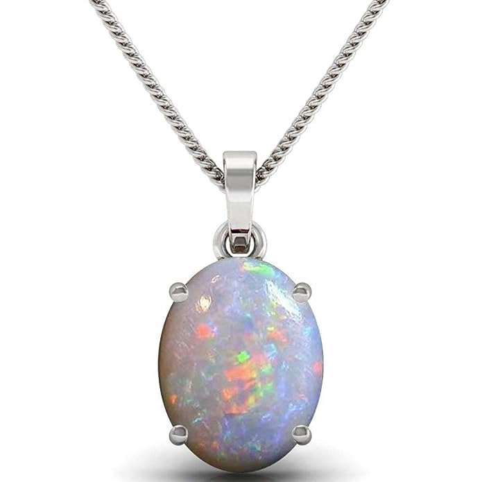 11.25 Ratti 10.00 Carat Opal Silver Plated Pendant Natural & Certified White Opal Astrological Gemstone Silver Plated Pendent for Men and Women by Lab Certified