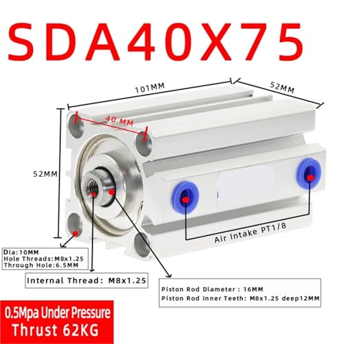 Cylindre SDA40 compact double effet avec alésage 40mm et course de 75mm