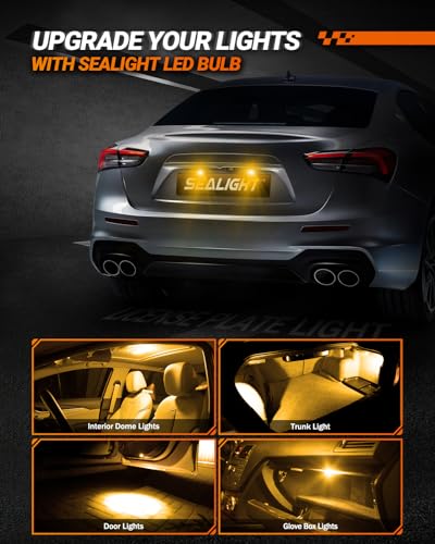 Image of SEALIGHT 194 LED Light Bulbs Amber ＆ Yellow, W5W 168 2825 T10 Car Interior Light Bulb Replacement for License Plate Light, Dome Light, Map Light, Courtesy Light, Pack of 6