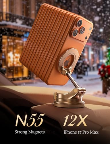 Image of LISEN for Magsafe Car Mount, Cell Phone Holders for Your Car, Magnetic Car Accessories for Women Men Truck Jeep BMW, Vacuum Gifts Kits for iPhone 17 Pro Max 16 15 14 13 12, Samsung S26, Gold Red