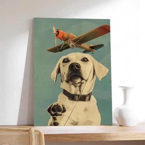 Impression sur toile Labrador aviateur déco murale rétro 50x75 cm