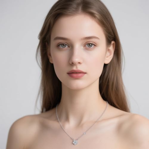 Reffeer Solid 925 Sterling Silver Dainty Flower Choker Necklace for Women Teens CZ Flower Pendant Necklace3