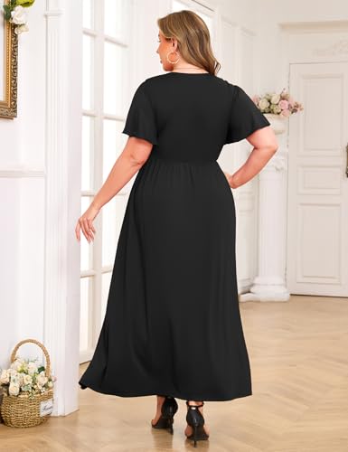 ZOMVA 2025 Plus Size 0X-4X Double High Split Sexy Maxi Dress Ruffle Sleeve Wrap Two Side Slit Dresses Club Party Formal2