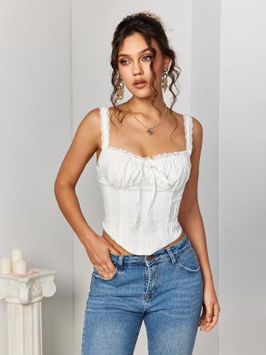 KUTUMAI Lace Corset Top Y2K Cute Square Neck Bustier Going Out Tank Crop Tops for Women Trendy Summer2