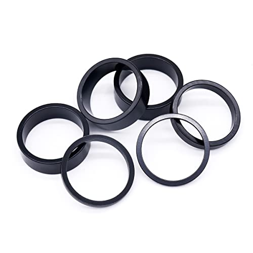 cycleacc Bicycle Headset Spacers, Aluminium Alloy Bike Stem Headset Spacers Fork Washers, 6PCS Bike Handlebar Stem Spacers, Bike Headset Spacers for MTB BMX Road Bikes 2 3 5 10MM (Black)