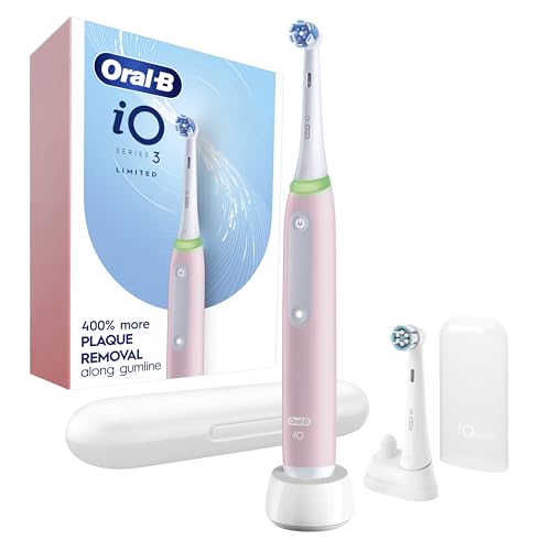 Image of Oral-B Rechargeable Electric Toothbrush, iO3 Limited Deep Clean, 3 Cleaning Modes, Visual Pressure Sensor to Protect Gums, 2 Brush Heads, Travel Case, Azalea Pink