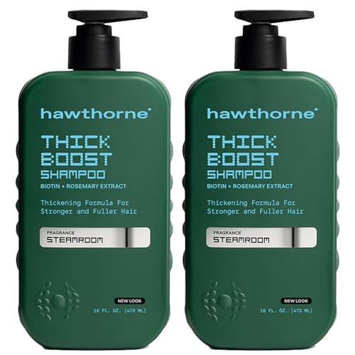 Hawthorne Thick Boost Shampoo for Thinning Hair. Biotin Shampoo DHT Blocking Hair Growth Shampoo with Saw Palmetto Rice Protein & Vitamin E. Mens Shampoo. Eucalyptus Mint Scent. 16 fl oz 2-Pack.