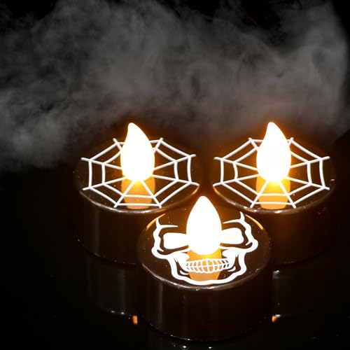 Image of GenSwin Skull Spiderweb Halloween Flameless Candles Battery Operated Timer