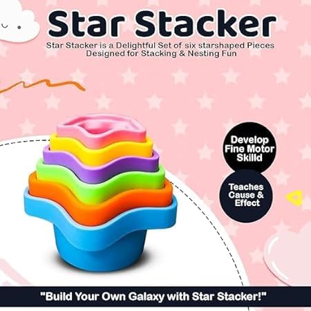 Image of Prime Kindergarten Learning Stacking 6 Rings Multi-Colour Toddler Activity Toys for Kids, Toddlers, Children (5 in 1 Stacking Toy)