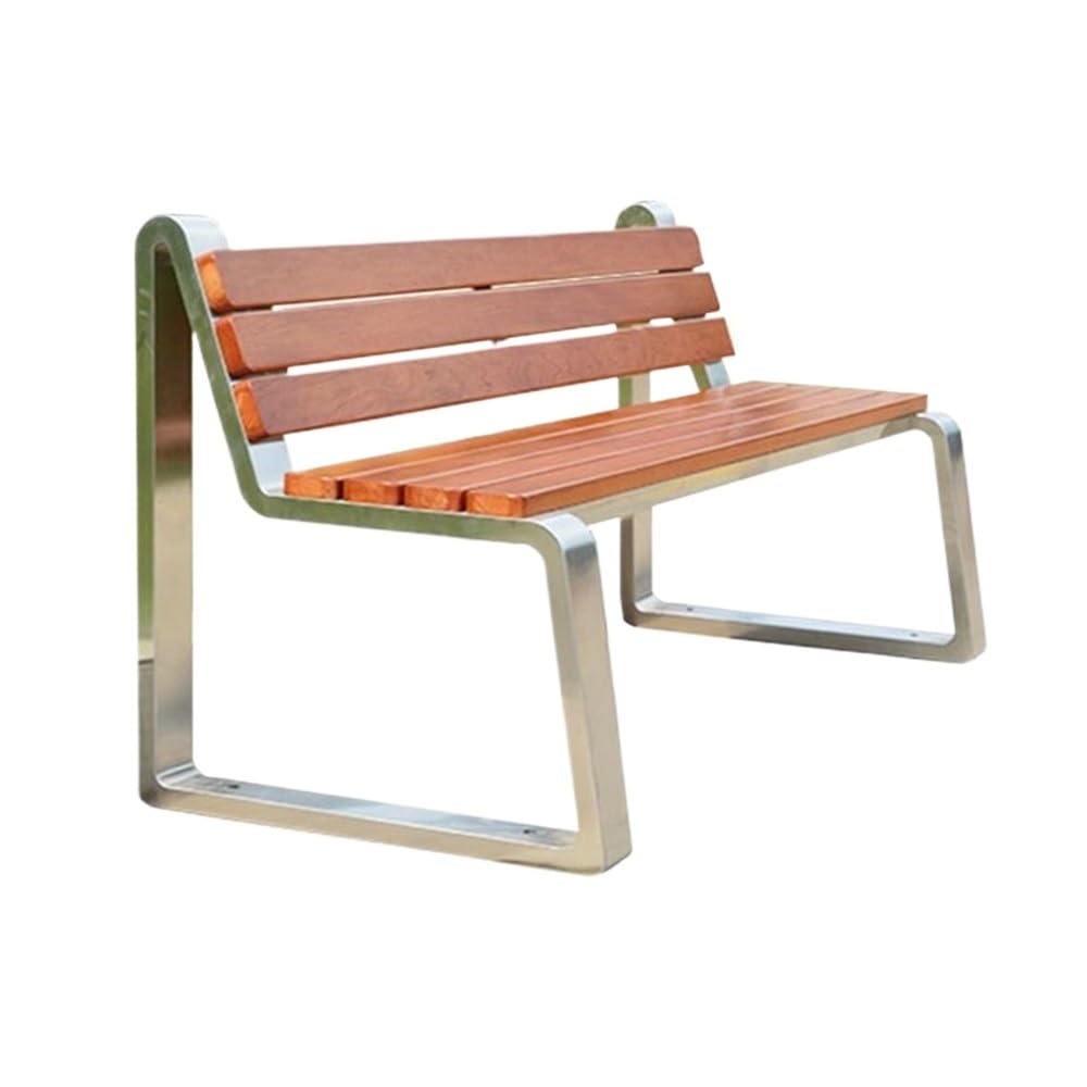 Asientos de jardín Banco de Acero Inoxidable for Exteriores, Asiento Trasero for Ocio en jardín, Silla Doble Larga Madera