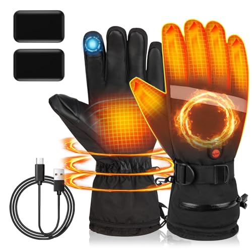 Anluomania Gants Chauffants Hommes Femmes, Gants de Ski avec Batterie Rechargeable 2 * 4000mAh, Gants Hiver Antidérapants Impermeable, 3 Températures Réglables, Écran Tactile, pour Ski Moto Randonnée
