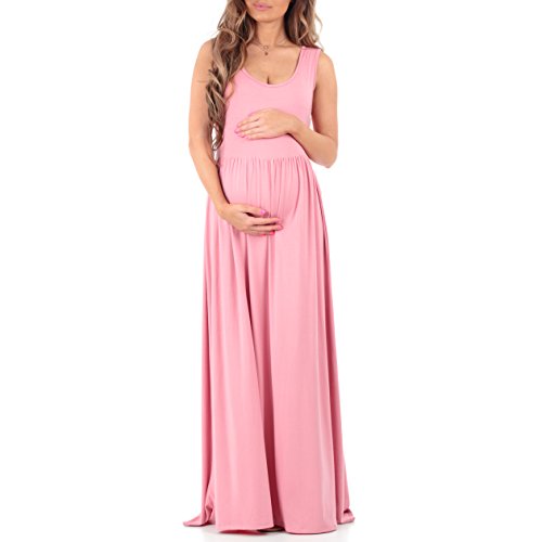 Women's Ruched Sleeveless Maternity Dress in Regular and Plus Sizes - Made in USA Mauve