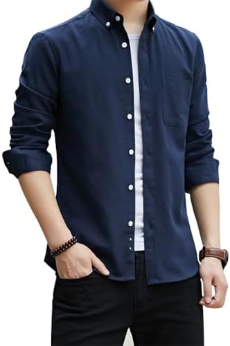 （10:00時点） [FUZHIHUA] シャツ メンズ 長袖 オックスフォード スリムフィット ボタンダウン 形態安定 透湿素材 耐久性 綿混 無地 大きいサイズ おしゃれ カジュアル 春秋冬服