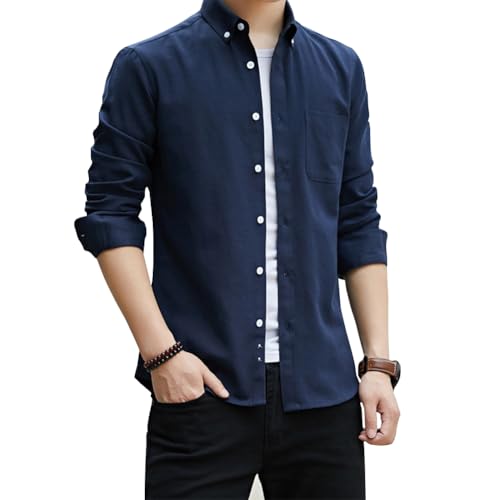 [FUZHIHUA] シャツ メンズ 長袖 オックスフォード スリムフィット ボタンダウン 形態安定 透湿素材 耐久性 綿 無地 大きいサイズ おしゃれ カジュアル 春秋冬服 - FUZHIHUA - 商品画像