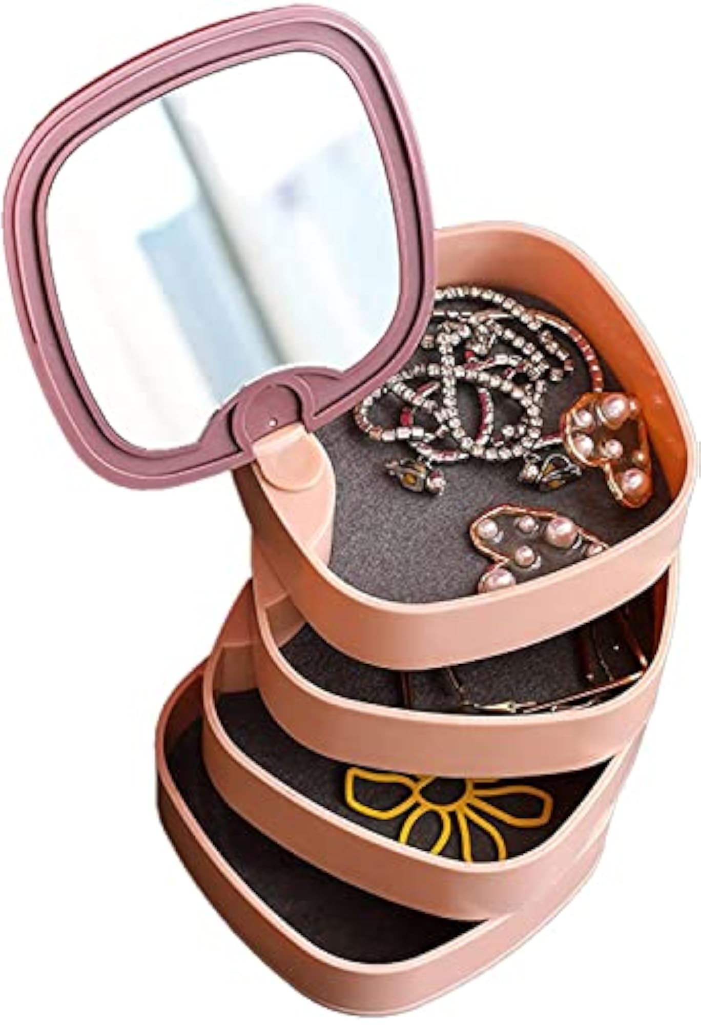 4-Layer Rotating Jewellery Storage Box with Mirror