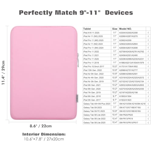 Image of MoKo 9-11 Inch Tablet Sleeve Bag Padded Protetive Carrying Case | Fits New 11inch iPad Air M4, iPad A16 2025, iPad Pro 11 M4, Air 5 /4 /3, iPad 10 /9 /8th Gen, Tab S8 /S9 11 inch, Pink