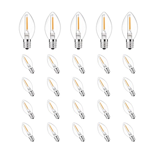 CHYParty 25 Pack C9 Replacement Bulbs Clear Warm White LED Christmas Light Bulbs for Outdoor Indoor String Lights Xmas Tree Wedding Party Home Decor