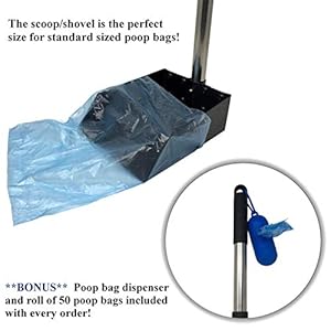 Pet Fit For Life Pooper Scooper Adjustable Long Handle Metal Tray Rake and SpadeTray Poop Scoop Pet Waste Removal Pooper Scooper for Large Medium Small Dogs and Pets