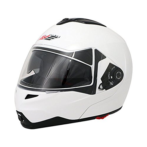 AVE A-20 Atom Modular Flip-Up Motorcycle Helmet and Drop Down Sun Visor (White, Large)