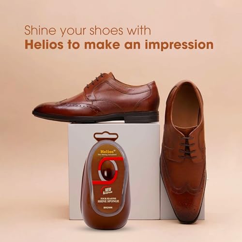 Image of Helios Shoe Shine Sponge for Leather Shoes | Instant Shine Sponge | Easy to Use Shoe Cleaner | Long Lasting Shine for Formal Shoes, Boots & Leather (Brown, Pack of 5)
