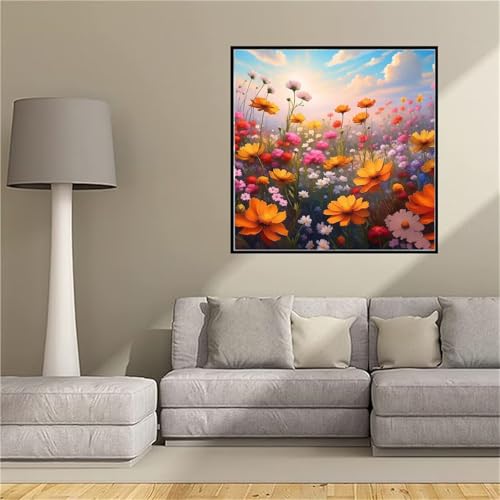 Broderie Diamant Kit Complet Fleur Abstraite Grand Format 80x80