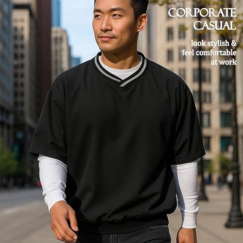 Akwa Men’s Crew Neck Golf Short Sleeve Windshirt Lightweight Waterproof Pullover Sweater Pockets Made in USA Outerwear4