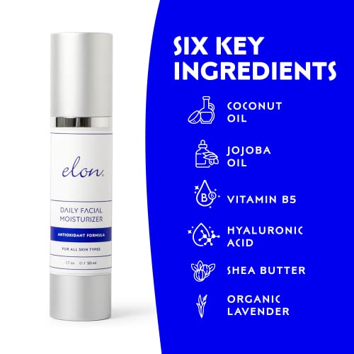 Elon Daily Facial Moisturizer for Women - Hyaluronic Acid Moisturizer w/Coconut Oil & Jojoba Oil – Reduce Signs of Fine Lines & Wrinkles - Suitable for All Skin Types (1.7 Oz)