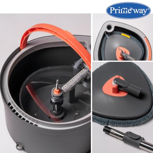 Image of Primeway Advanced 360 Drop Spin Mop | Wash & Dry Function | Rotary Clean System | 130cm Long Hydraulic Handle | Clean & Dirty Water Separation | 23.5cm Triangle Flat Microfibre Pad | 3 LTR