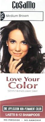 CoSaMo Love Your Color, No Ammonia, No Peroxide Hair Color, #765 Medium Brown (Pack of 3) Comparable to Loving Care