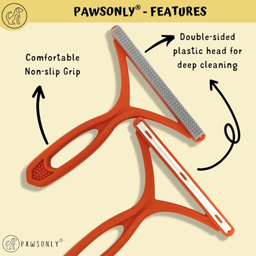 PawsOnly | Tierhaarentferner | Katzenhaarentferner | Hundehaare Entfernen | Fusselentferner für Sofa Auto Teppich Kratzbaum Kleidung | Tragbarer | Fusselbürste Tierhaare Pet Hair Remover (Orange)