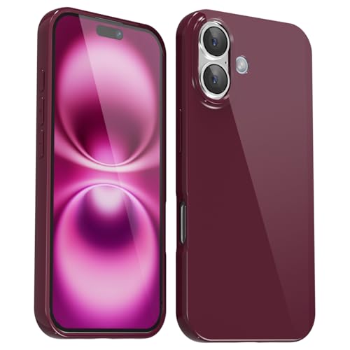 Svanove for iPhone 16 Plus Case Silicone, Glossy Soft Rubber Gel Jelly Cute Protective Plastic Simple Plain Phone Case Cover for Women Girl, Slim Thin Flexible Shockproof TPU, Burgundy Wine