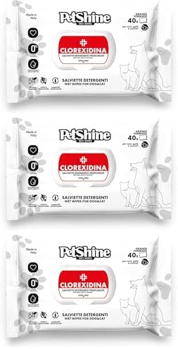 PORRINI Toallitas Higiene para Perro y Gato, Clorexidina, 40 uds, Perro (Paquete de 3)