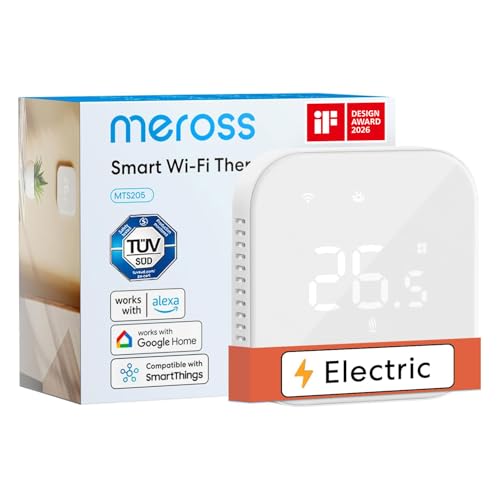 Meross Thermostat Connecté, Thermostat Chauffage Électrique, Thermostats WiFi, 16A, Compatible avec Alexa et Google Home, Commande Vocale et Contrôle à Distance